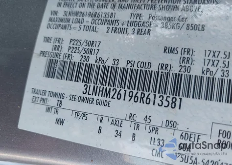 2006 Lincoln Zephyr from USA, damaged, VIN 3LNHM26196R613581